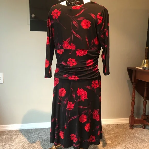 New with tags Black Dress with red floral design - Picture 7 of 13